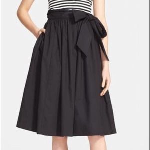 Kate Spade Tie Waist Poplin Skirt Black Aline sz 4